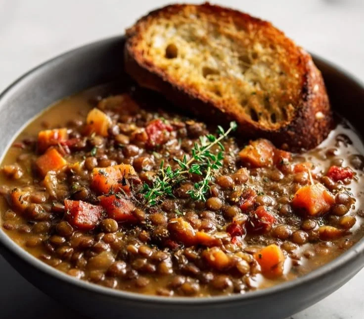 A delicious bowl of hearty lentil stew, perfect for cold nights