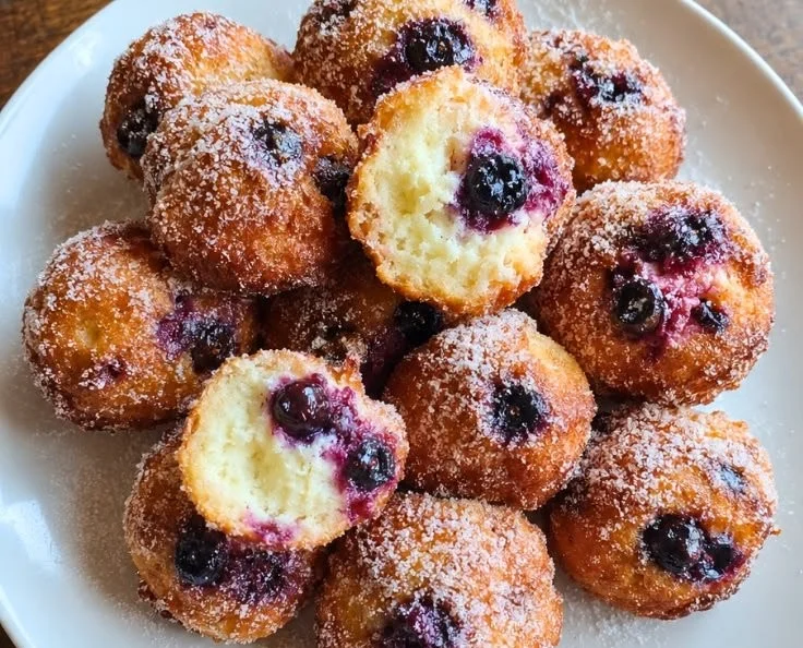 Delicious air fryer blueberry cottage cheese donut holes served on a plate
