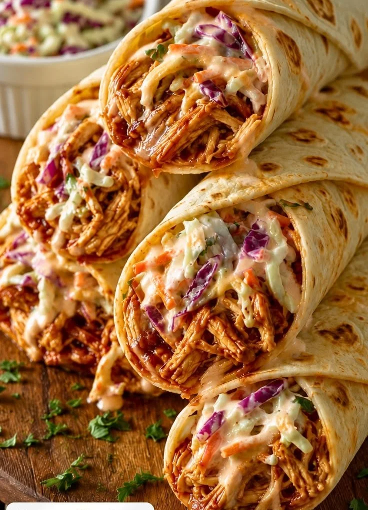 BBQ Chicken Coleslaw Wraps with fresh ingredients and vibrant colors