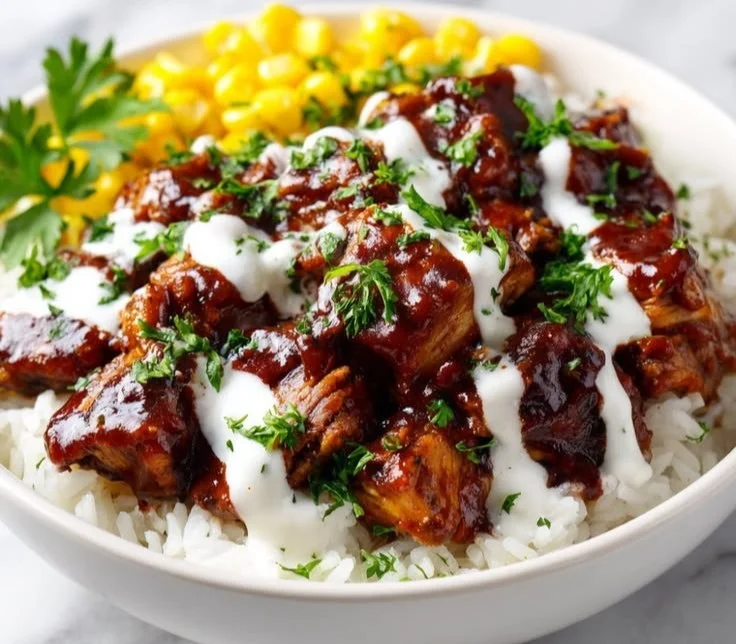 Delicious BBQ Ranch Chicken Bowl served in a rustic dish with fresh ingredients.