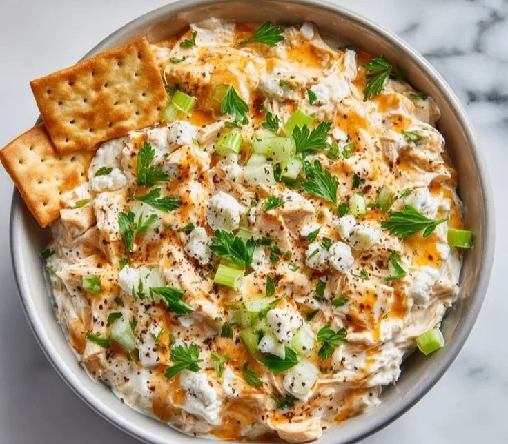Buffalo Chicken Salad with Cottage Cheese served in a bowl