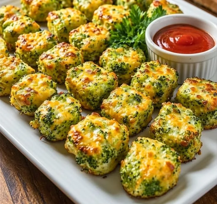 Cheesy broccoli tots served as a crispy snack delight on a plate