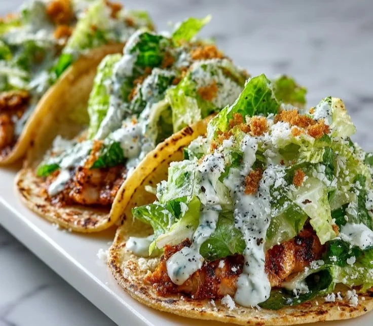Delicious Chicken Caesar Smash Tacos topped with fresh ingredients
