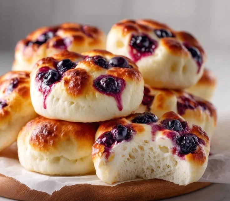 Fluffy Cottage Cheese Blueberry Cloud Bread on a plate, ideal for breakfast.