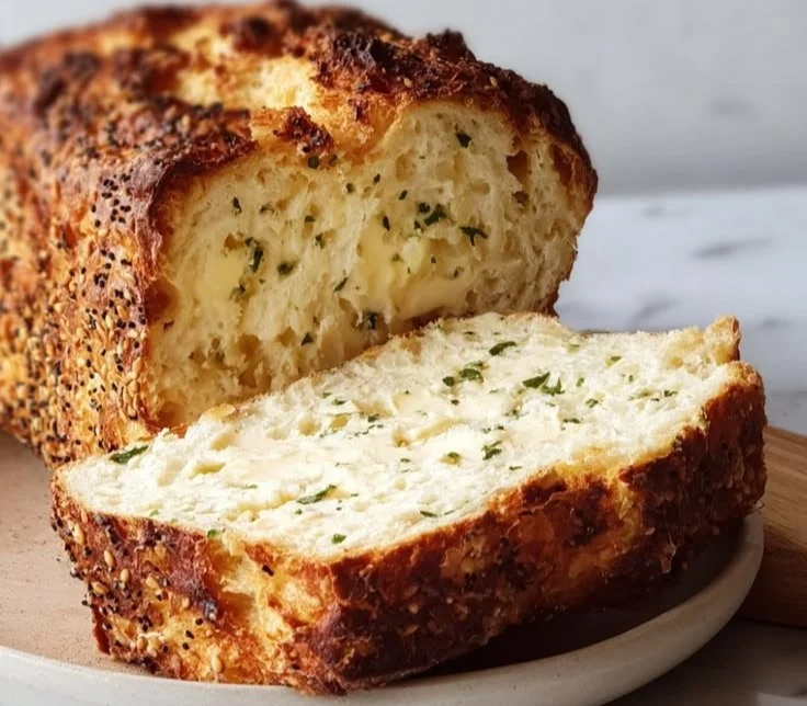 Homemade cottage cheese bread loaf with a golden crust and soft interior