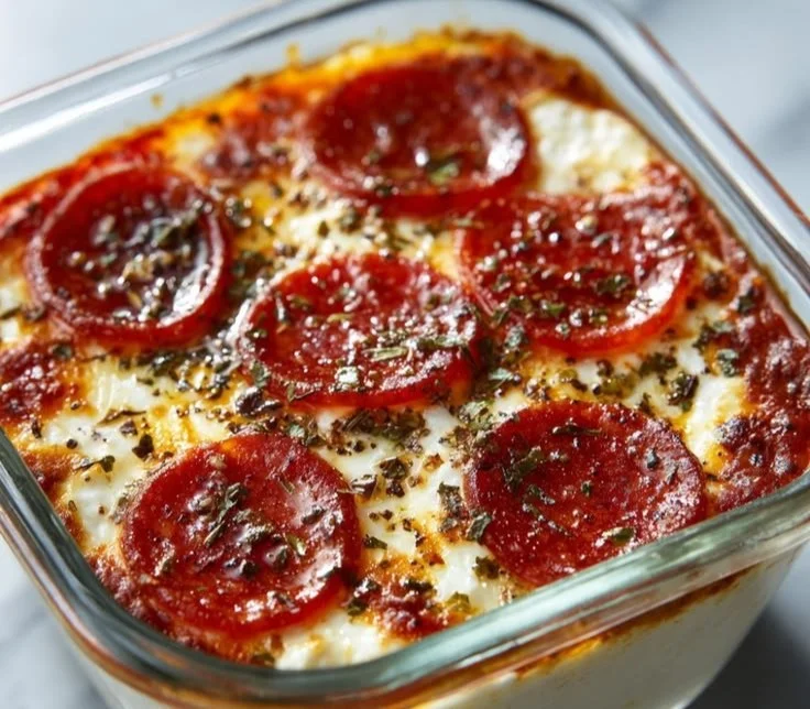 Protein-packed Cottage Cheese Pizza Bowl topped with fresh ingredients