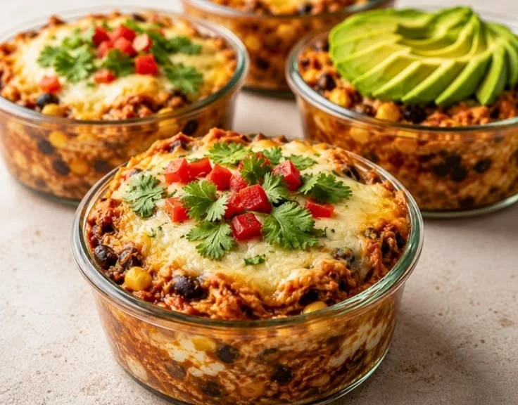 Creamy chicken cottage cheese enchilada bowls served in a cozy dish.