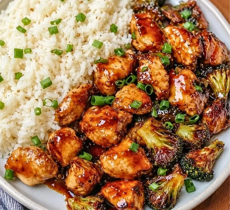 Crispy air fryer sweet chili chicken served with Brussels sprouts