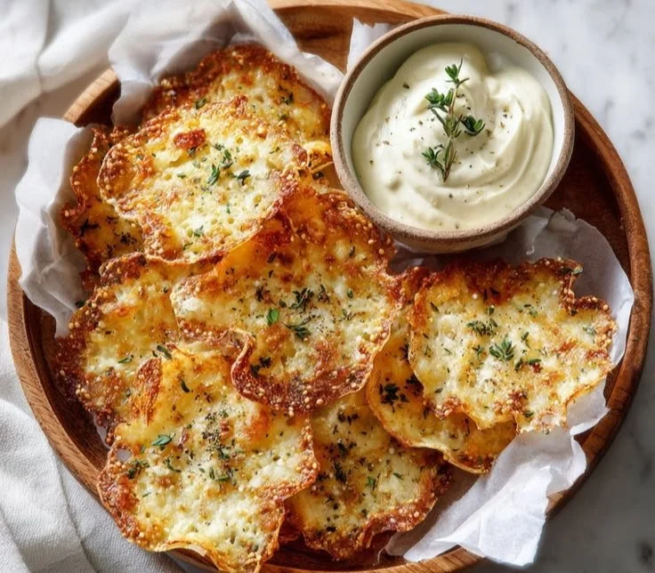 Bowl of crispy cottage cheese chips, a healthy snack option