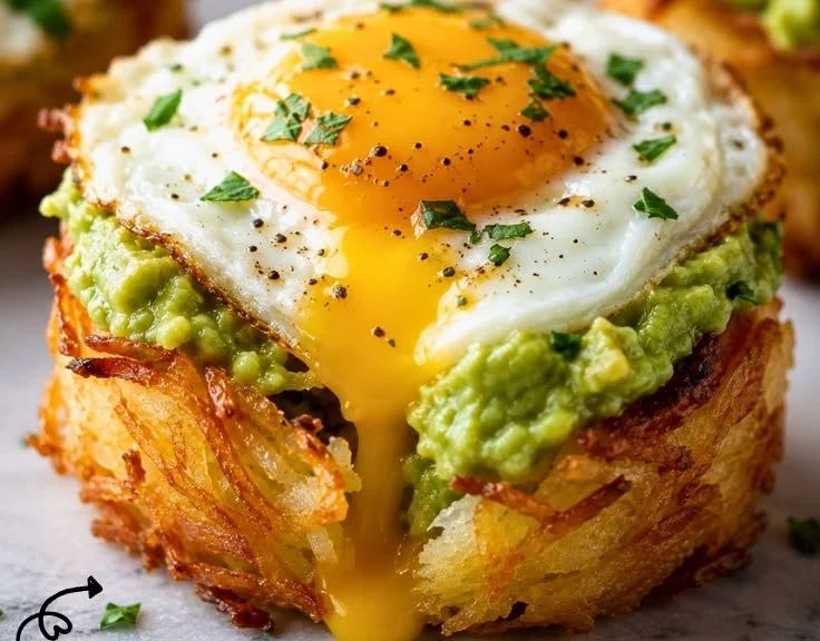 Crispy hash brown avocado egg cups served on a plate for a healthy breakfast