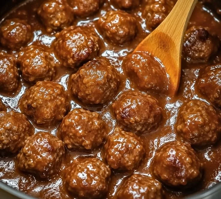 Plate of Easy Salisbury Steak Meatballs with gravy and sides