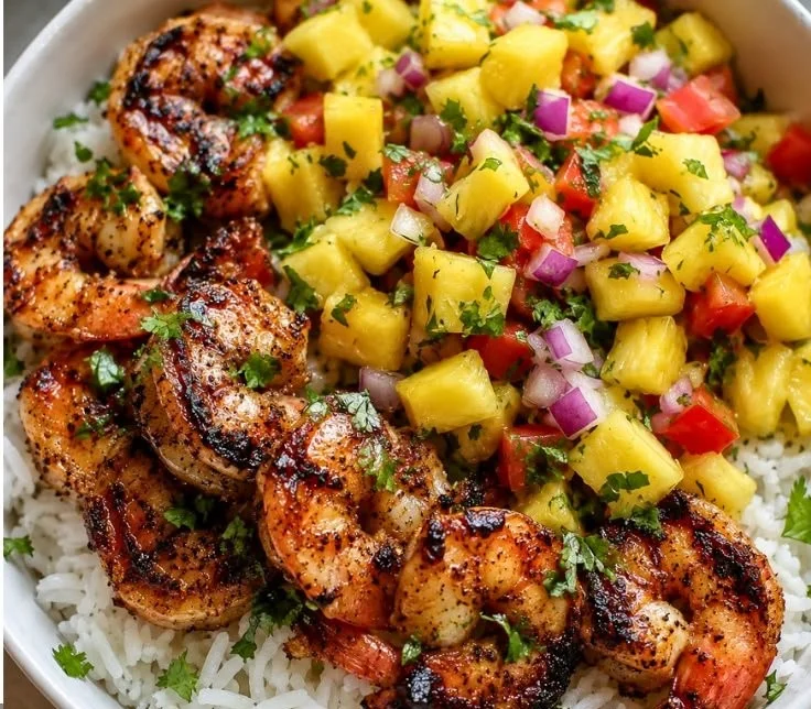 Easy shrimp rice bowl with pineapple salsa recipe for a flavorful dish