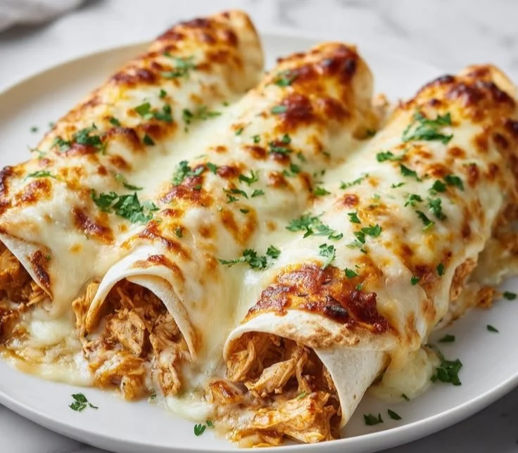 Healthy chicken enchiladas topped with fresh ingredients and served on a plate.