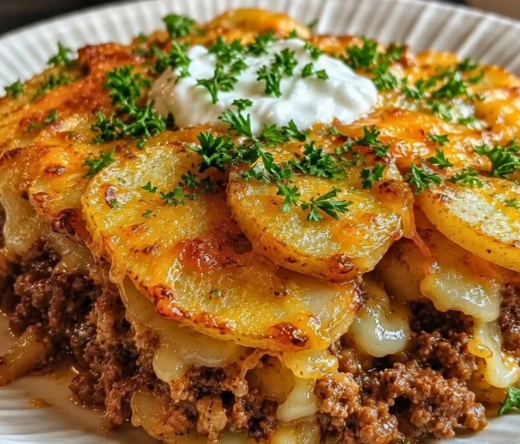 Healthy Loaded Beef and Potato Bake for a family dinner meal