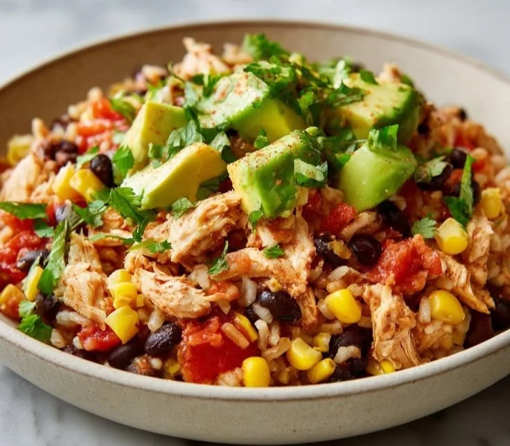 Healthy Southwest Chicken Bowls with fresh vegetables and grilled chicken