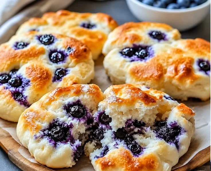 High protein blueberry cloud bread served on a plate
