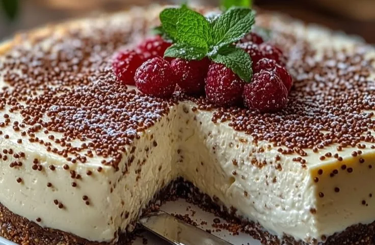 High-protein cheesecake topped with fresh berries and nuts for a healthy dessert