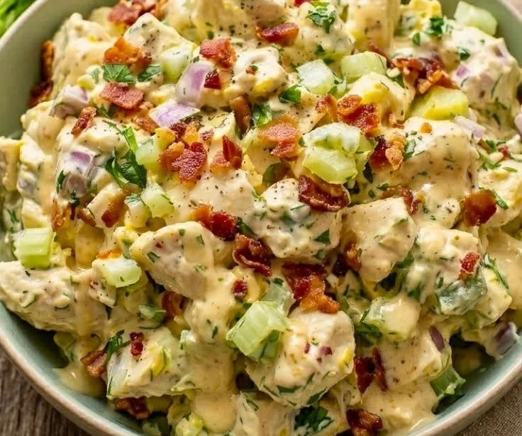 High protein chicken egg salad with fresh ingredients for a nutritious meal