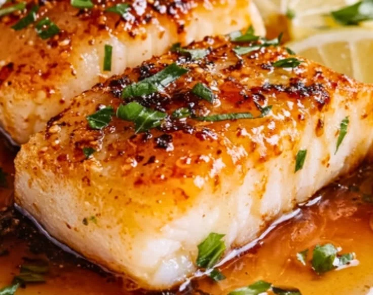 Delicious honey garlic cod baked to perfection, served on a plate.