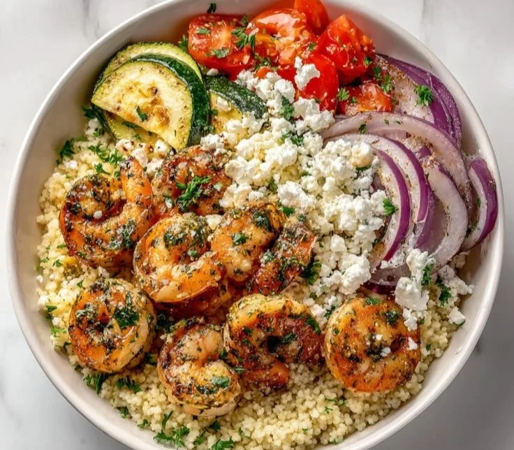 Delicious Mediterranean Shrimp dish in a herby tomato sauce