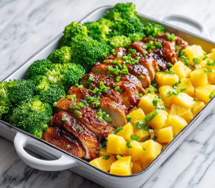 Pineapple Chicken Sheet Pan Meal with vibrant vegetables on a baking tray
