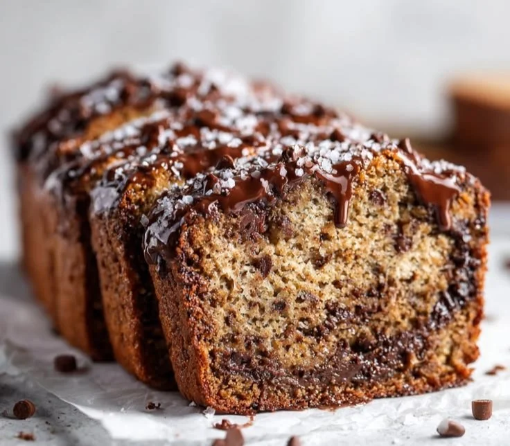 Deliciously moist Protein Banana Bread sliced on a wooden cutting board