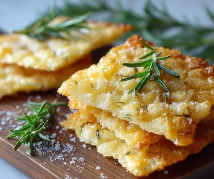 Rosemary sea salt cottage cheese chips in a bowl, a tasty healthy snack.