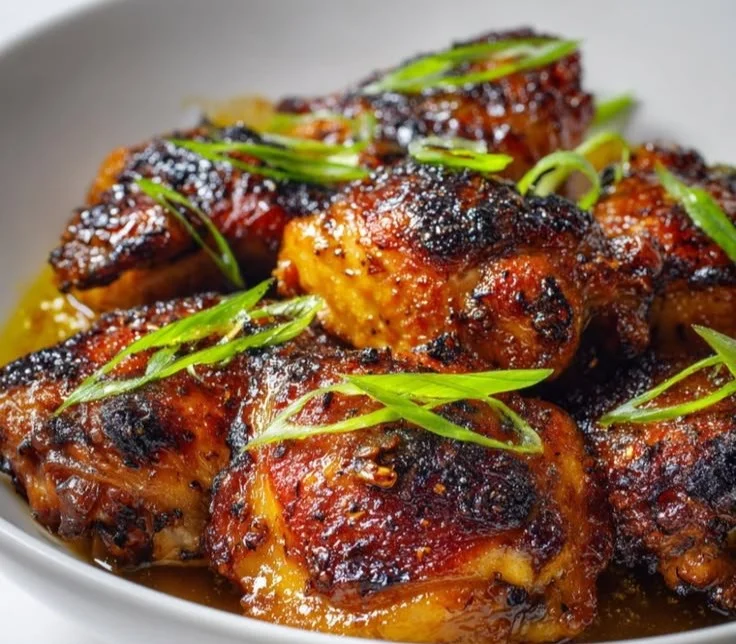 Savory miso chicken thighs served with vegetables on a plate