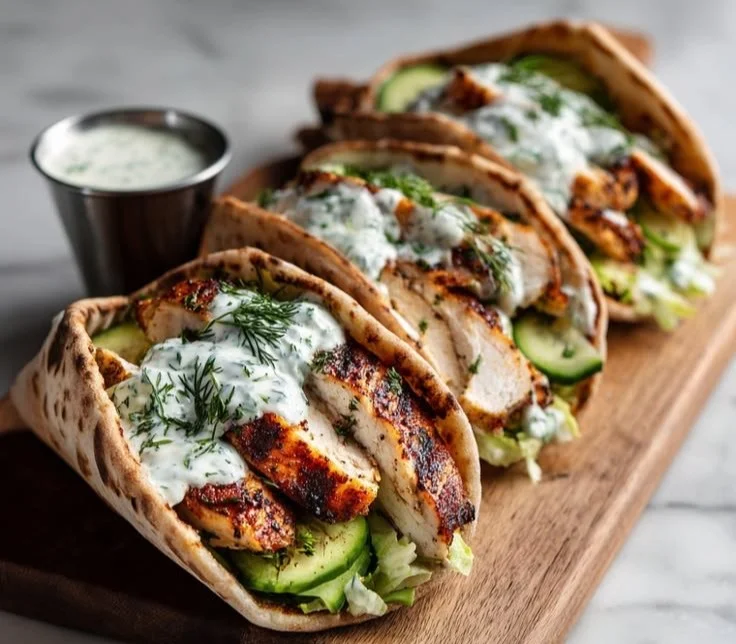 Sheet pan chicken pitas with herby ranch dressing and fresh toppings.