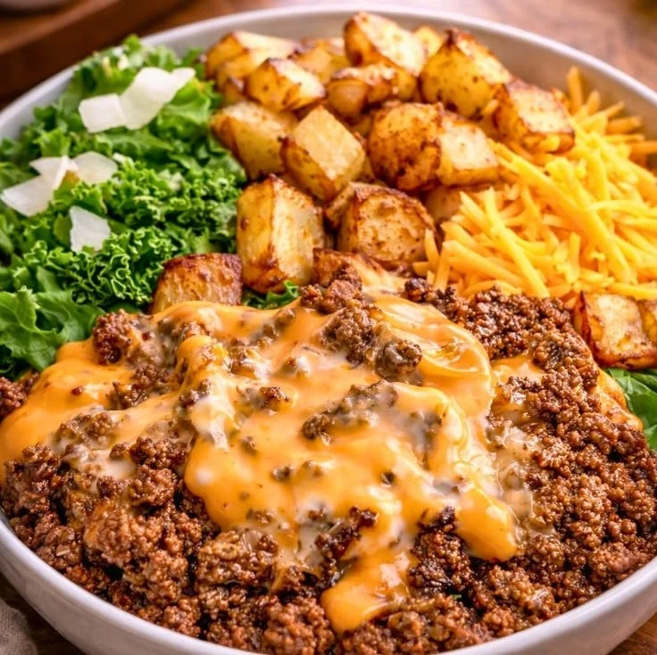 Delicious Smash Burger Bowl with fresh ingredients and savory toppings