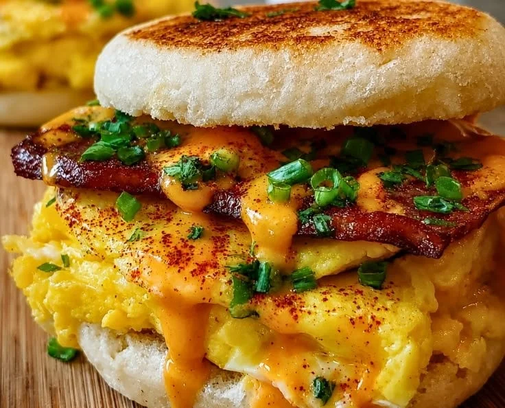 Spicy Chipotle Egg Breakfast Sandwich with egg, chipotle sauce, and fresh ingredients