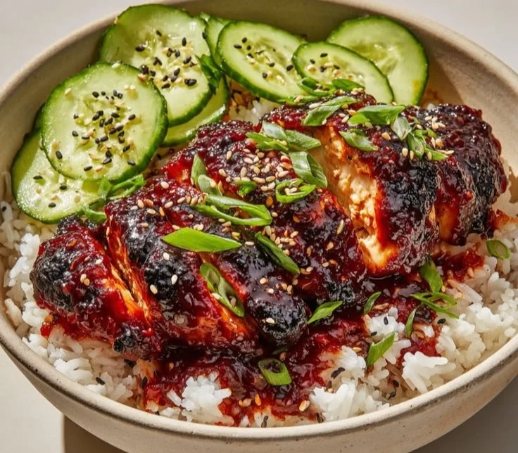 Sticky Honey Gochujang Chicken glazed and ready to serve for a weeknight dinner