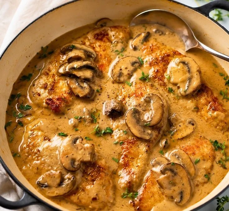 Creamy mushroom chicken skillet dish for a quick family dinner
