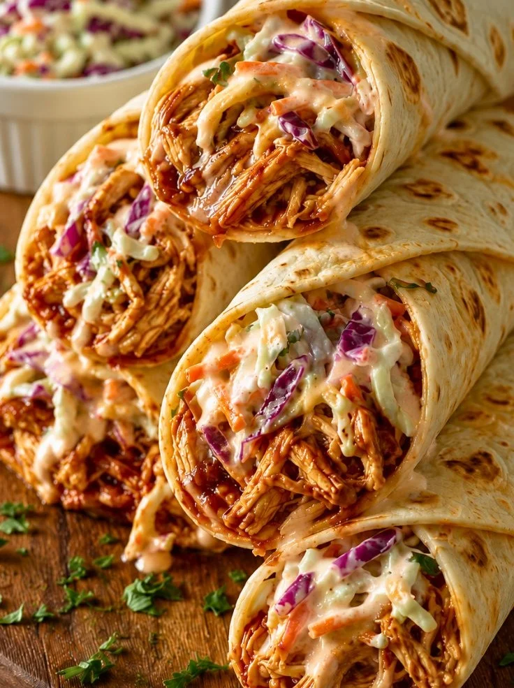 Easy BBQ chicken coleslaw wraps for a quick family lunch