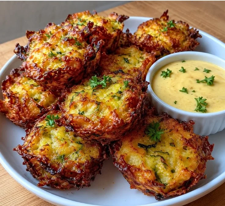 Crispy cheesy baked zucchini tots, golden brown and perfect for a cozy dinner.