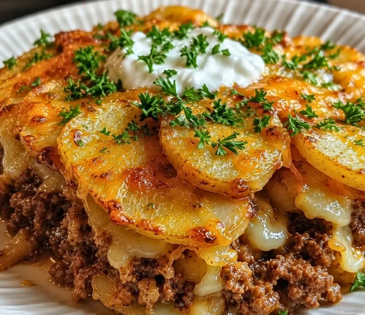 Delicious healthy loaded beef and potato bake for family dinner
