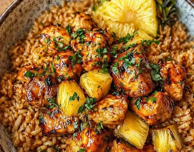 Delicious Pineapple Chicken and Rice dish in a one-pan meal