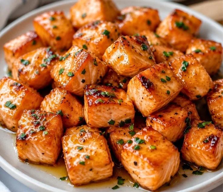 Quick honey garlic air fryer salmon bites for a healthy dinner