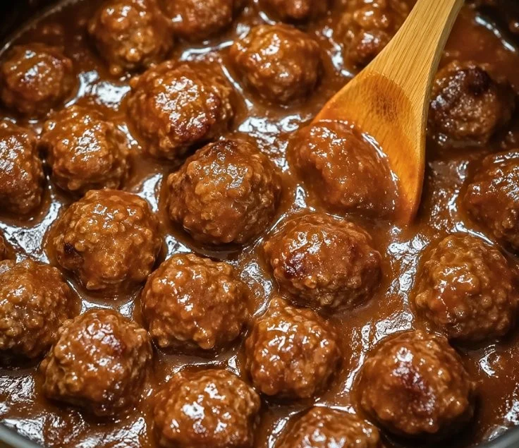 Salisbury steak meatballs served with gravy and mashed potatoes.