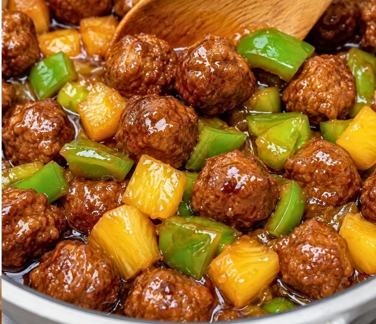 Delicious Hawaiian meatballs served with tropical flavors in a vibrant dish